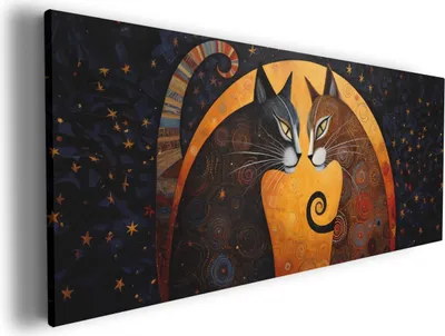 Produktbild von Wallario Premium Leinwandbild Katzen im Mondlicht in Größe 60 x 150 cm