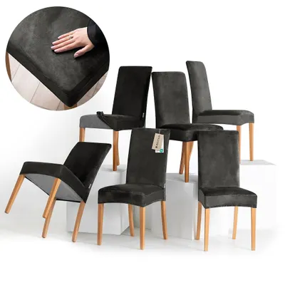 Produktbild von Stuhlhussen Stretch Set schützender Stuhlbezug Universal Stuhlüberzug Hussen 6er Set Anthrazit