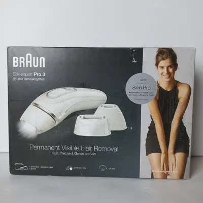 Image de Braun Épilateur à lumière pulsée IPL Silk-expert Pro 3 PL3230 (SkinPro 2.0 (SensoAdaptTM), ajustement automatique du teint de la peau, jusqu'à 100 impulsions lumineuses par minute, mode sensible, étui de rangement, embouts standard, de précision et large), couleur:blanc