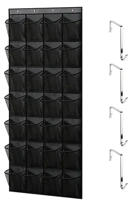 Image de Organisateur à chaussures suspendu avec 28 poches, à fixer au-dessus de la porte, respirant, en feutre, dimensions : 58 x 165 cm