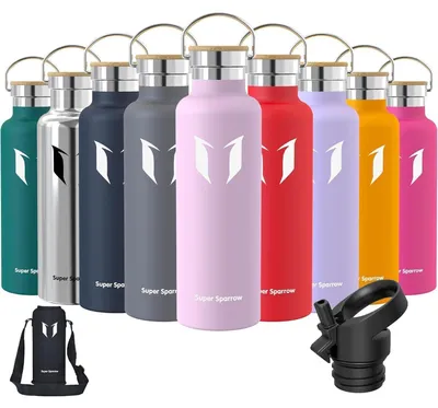 Obrázek produktu pro Nerezová láhev na pití, objem 750 ml, s motivem třešňových květů, bez BPA, s 2 víčky, termoska