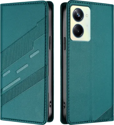 Produktbild von Hülle für Realme Narzo 60 Pro, Kunstleder Brieftaschen Handyhülle mit Kartenfach und Standfunktion Grün