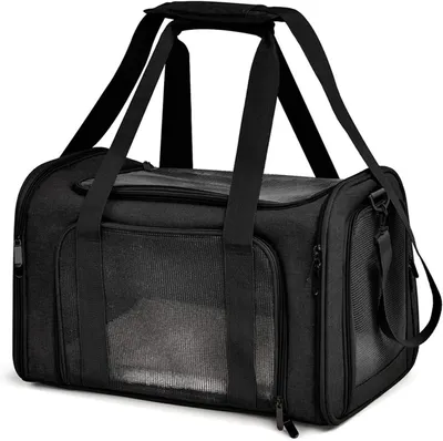 Image de Sac de transport pour animaux de compagnie - Cage de voyage pour chats et chiens - Transport sûr - Pliable et léger - 43x28x28 cm - Noir