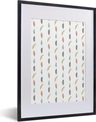 Produktbild von MuchoWow® MuchoWow® Gerahmtes Poster Federn - Farben - Muster 30x40 cm - Poster mit zchwarzem Bilderrahmen - Wandposter Schlafzimmer