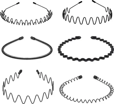 Produktbild von 6 Stück Uni Haarbänder Welle Schwarz Frühling Haarreifen, 90er Damen Herren Multi-Stil Stirnband Zubehör mit Rutschfesten Zähnen für Outdoor Sports Yoga