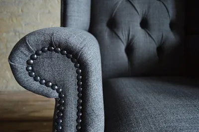 Zdjęcie produktu dla Designerski fotel skrzydłowy Chesterfield tkanina kanapa sofa tapicerka sofy fotele telewizor