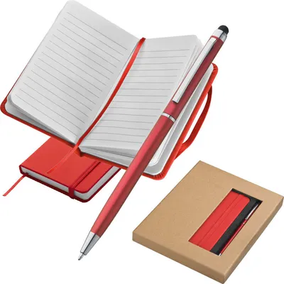 Produktbild von Schreibset 2-tlg. / Touchpen Kugelschreiber und Notizbuch 125x77mm / Farbe: rot