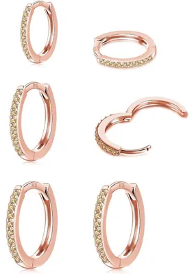 Produktbild von Creolen Set 3 Paar Silber 925 Gold 8/10/12mm Zirkonia Hypoallergen Damen Herren Mädchen
