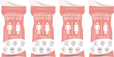 Produktbild von 4 Stück 750 cc Einweg-Urinbeutel, auslaufsicher, tragbar, für Reisen, selbstfahrende Autotouren, Staus, Camping, Männer und Frauen, Pinkeln, Erbrechen, Notfallbeutel