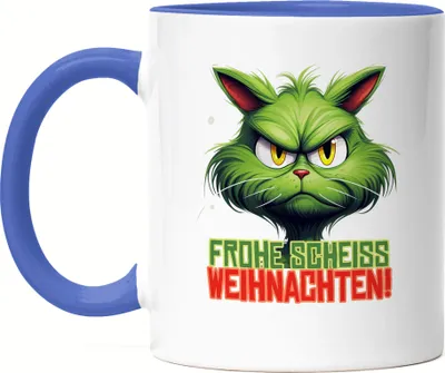 Produktbild von Frohe Scheiss Weihnachten Tasse Blau Katzenbesitzer Sarkasmus Geschenk