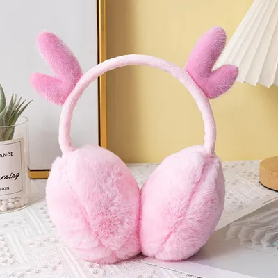 Produktbild von Ohrenschützer aus rosa Geweihplüsch sind warm, kältebeständig, weich und bequem.