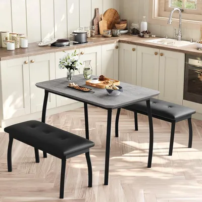 Image de Ensemble de table et de deux bancs gris, dimensions : 110 x 70 x 76 cm