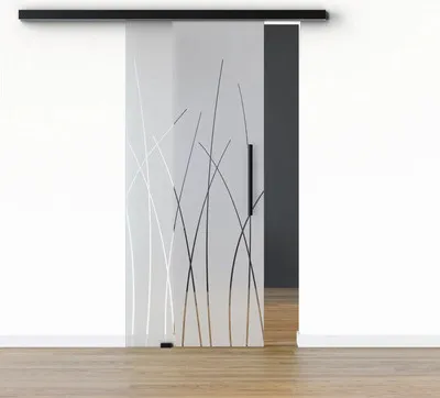 Produktbild von Pertura Glasschiebetür Komplettset Glera Reeds 02 900x2050 mm Links inkl.Beschlag Selir Aluminium schwarz,Stangengriff