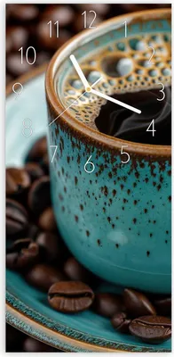 Produktbild von Wanduhr aus Glas mit Motiv Kaffee mit Tasse- 30 x 60 cm - inkl. Aufhängesystem