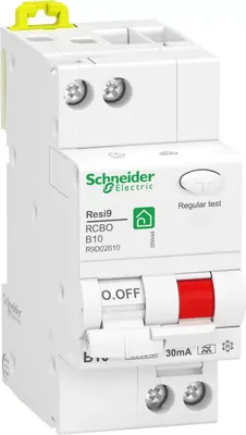 Image de Interrupteur FI/LS Schneider Electric Resi9 1P+N, 10 A, caractéristique B, 30 mA, type A, 10 kA R9D02610