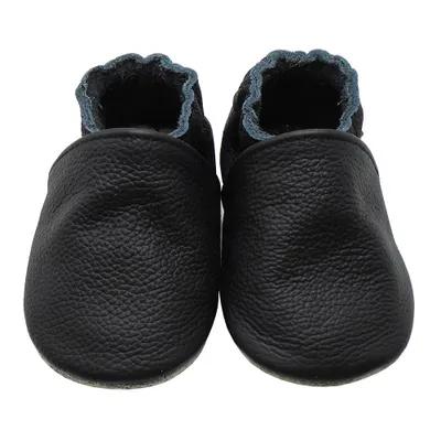 Produktbild von YALION® Baby Krabbelschuhe aus Echtleder, weiche Lauflernschuhe für Mädchen & Jungen, rutschfeste Ledersohle, Schwarz , Größe M (6-12 Monate)