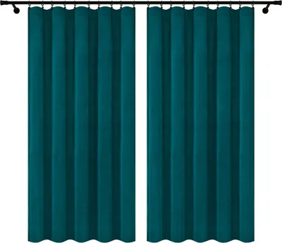 Produktbild von Fertige Vorhänge aus Velours mit Kräuselband 140x160 cm 2 Stücke Türkisblau Türkisfarbig Blickdichte Gardinen