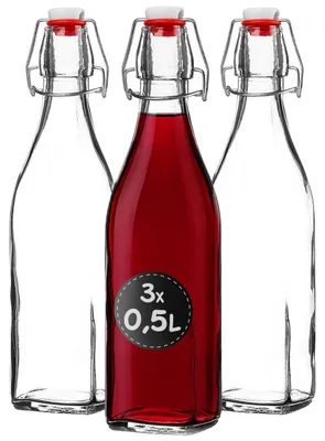 Immagine prodotto di Bottiglia universale KADAX con tappo oscillante "Tore", bottiglia di vetro, bottiglia di succo, trasparente, 500 ml, 3 pezzi