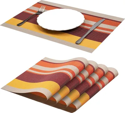 Obrázek produktu pro sada 5 prostírání, omyvatelné, protiskluzové, žáruvzdorné, z vinylu a PVC, na kuchyňské stoly, 30 x 45 cm, červené