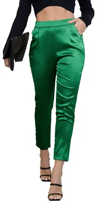Produktbild von heipeiwa Damen Satin-Hose, lässig, plissiert, hohe Taille, Hose mit Taschen, M