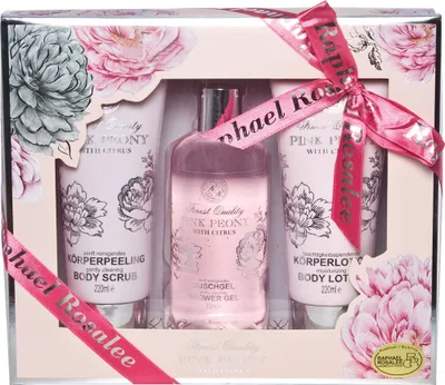 Produktbild von RAPHAEL ROSALEE COSMETICS Bade- und Pflegeset Flowers No. 031 (3-teilig) mit Pfingstrose & Zitrus – Bade-Geschenkset mit Peeling, Duschgel, Lotion uvm.