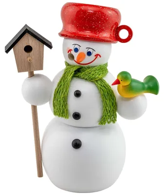 Produktbild von Schneemann mit Vogelhaus (15cm) Räuchermann von Seiffener Volkskunst