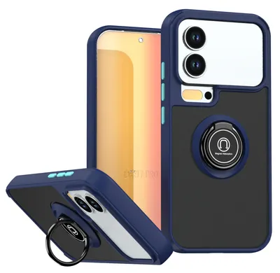 Produktbild von Hülle für Xiaomi 17 Pro Matte Transluzent TPU Stoßfest Schutzhülle mit Ring Halter Ständer Blau