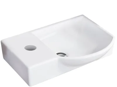 Produktbild von FACKELMANN Waschbecken rechts Gäste-WC / Waschtisch aus Keramik / Maße (B x H x T): ca. 45 x 10,5 x 32 cm / hochwertiges Becken fürs Badezimmer / Farbe: Weiß / Breite: 45 cm