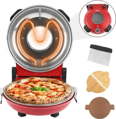 Produktbild von Elektrischer Pizzaofen - Tischgerät - 30 cm glasierter Keramikstein - 1200 W - Bis 420 °C - Präzise Zwei-Tasten-Temperaturregelung - EU-Stecker - Silber