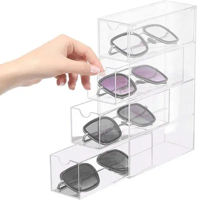 Productafbeelding van Famanu opbergdoos voor brillen en sieraden met 4 vakken - Transparante acrylbox
