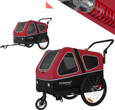 Produktbild von Doggyhut S-Line XXL Hundeanhänger & Hundebuggy mit Federung 2 in 1 Hunde Fahrradanhänger Jogger gefedert bis 45 kg