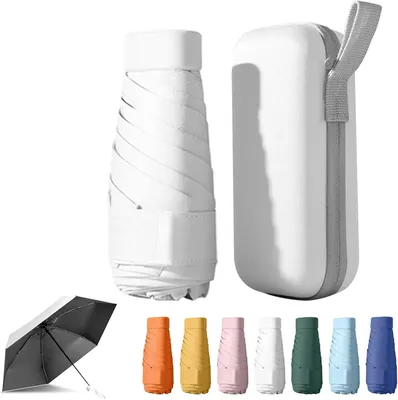 Produktbild von Mini-Regenschirm, Faltbarer Regenschirm, UV-Schutz, Mini-Taschenschirm, Reise-Regenschirm, Robuste Tasche, mit Aufbewahrungsbox