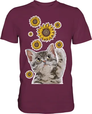 Produktbild von Katze Sonnenblumen Shirt Gärtner Kätzchen Garten Motiv – Burgundy / L