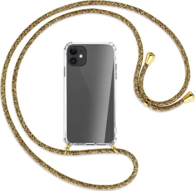 Produktbild von Handykette Backcover-Schutzhülle mit Band (Metall goldfarben) für Apple iPhone 11 - braun+beige