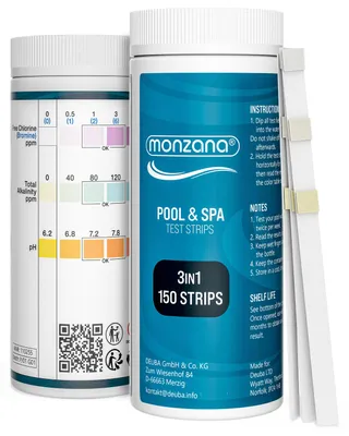 Produktbild von MONZANA® Pool Teststreifen 3-in-1 Wassertester 150 Stück Test Zubehör für Pool Schwimmbad Whirlpool Spa genauer chemischer Tester pH Chlor Alkalinität
