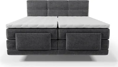 Produktbild von Boxspringbett mit gestepptem Kopfteil + elektrischem Untergestell mit Relaxfunktion + Matratze + Topper - 2 x 90 x 200 cm - Stoff - Anthrazit - LODI von PALACIO