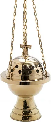 Produktbild von Rauchfass Messing mit Kreuz Kette 85cm Weihrauchschwenker Rauchfass Gold 7660