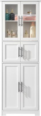 FCH Hochschrank Badezimmerschrank,Küchenschrank mit 6 Türen, mit Verstellbaren Ablagen, Weiß 60 x 30 x 170cm