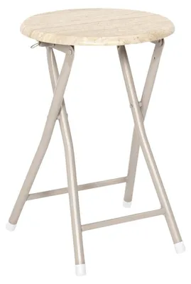 Produktbild von Home Deco Factory Hocker Nova - beige - Holz/Metall - D30 x H45 cm - klappbar/zusammenklappbar