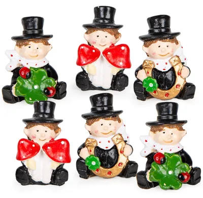 Produktbild von 6 Glücksbringer Schornsteinfeger Figuren mit Glückssymbolen Silvester 5 cm