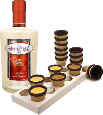 Produktbild von Trüffel Sahne Likör 0,5L mit 8 Waffelbechern & Becherhalter Tolles Geschenk