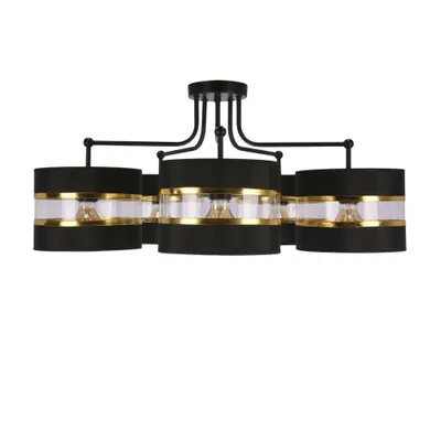 Zdjęcie produktu dla Lampa sufitowa z abażurami z tkaniny czarna ze złotymi elementami 5xE27 40W Andy Candellux