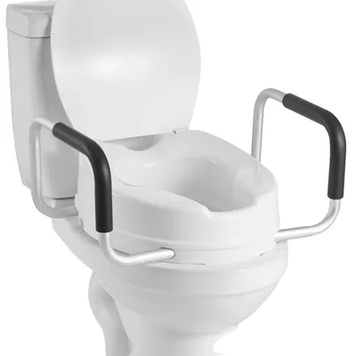 Image de VEVOR Rehausseur de siège de toilettes Rehausseur de toilettes avec une capacité de charge de 136 kg, une hauteur de levage de 101,6 mm et un couvercle de toilettes, siège de toilettes surélevé avec poignées rembourrées pour les personnes âgées, les seniors et les femmes enceintes.