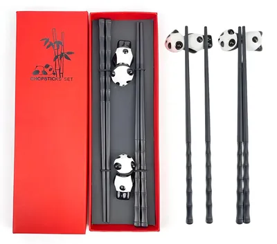 Essstäbchen-Set 2 Paar mit Panda-Keramik-Ablagen, Sushi-Stäbchen