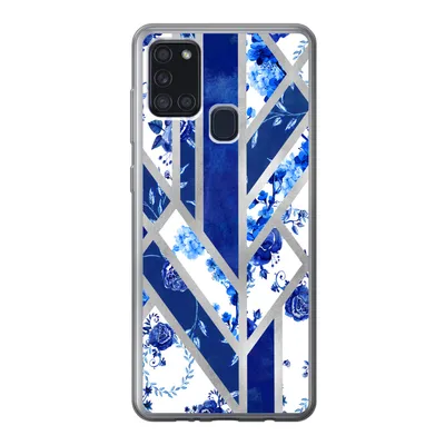 Produktbild von MuchoWow® Handyhülle Schutzhülle Hülle für Samsung Galaxy A21s Delfter Blau - Design - Luxus Silikon Softcase Handy Hülle - Hartschale