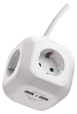 Image de EMOS Cube, cube de prises avec 4 prises et 2 ports USB Schuko, câble de 1,9m, support mural, P04219GU