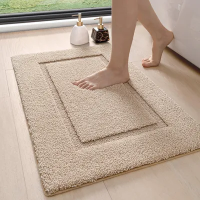 Produktbild von Badezimmerteppich - 40 x 60 cm - Mikrofaser - Rutschfest - Maschinenwaschbar - Beige