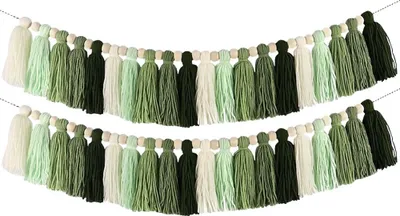 Image de 2 pièces (couleur 5) arc-en-ciel guirlande houppe coton perle bois guirlande bannière tenture murale pastel houppe bannière macramé tissé guirlande