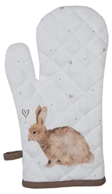 Produktbild von Clayre & Eef Ofenhandschuh 18x30 cm Weiß Braun Baumwolle Kaninchen