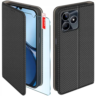 Zdjęcie produktu dla Etui z klapką do Realme C53 | C51|NOTE 50 Zamykane Czarne Futerał +Szkło 9H